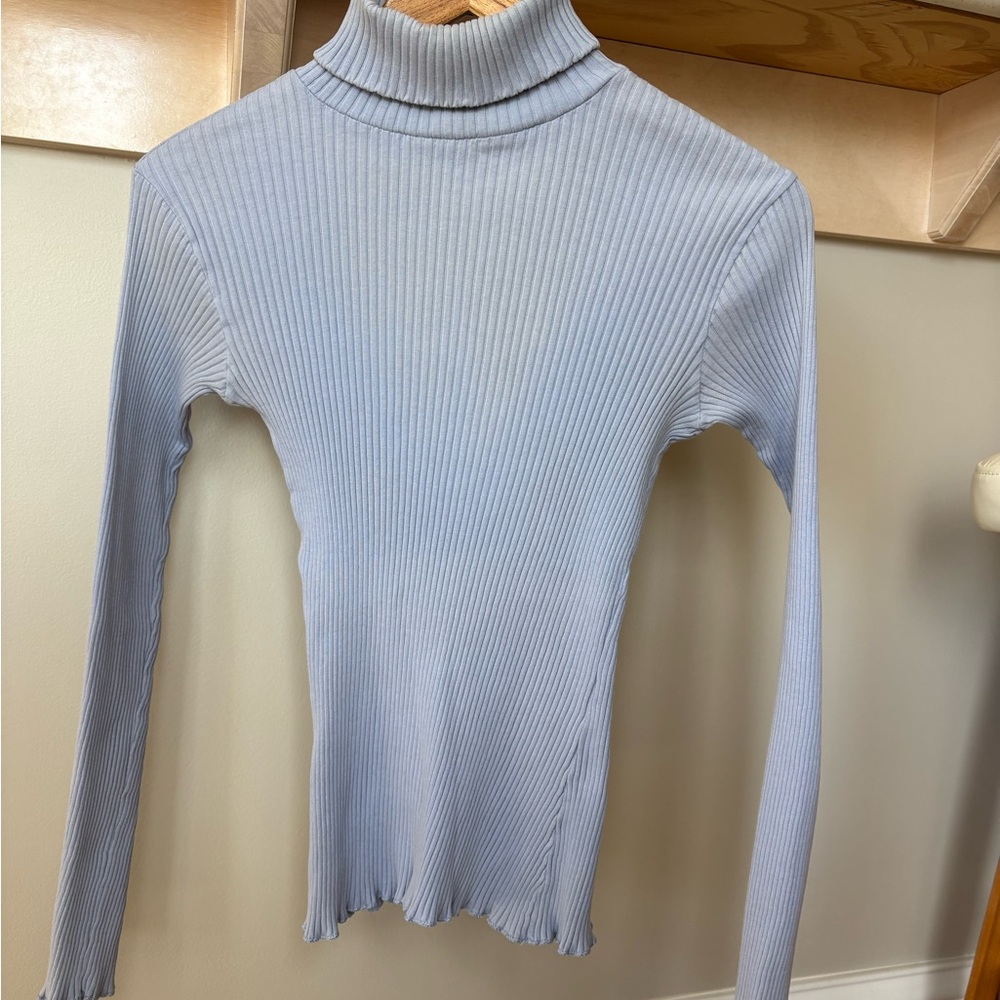 J. Jill Soft Blue Ribbed Cotton Turtleneck